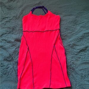 Pink Halter Dress with Blue Trim